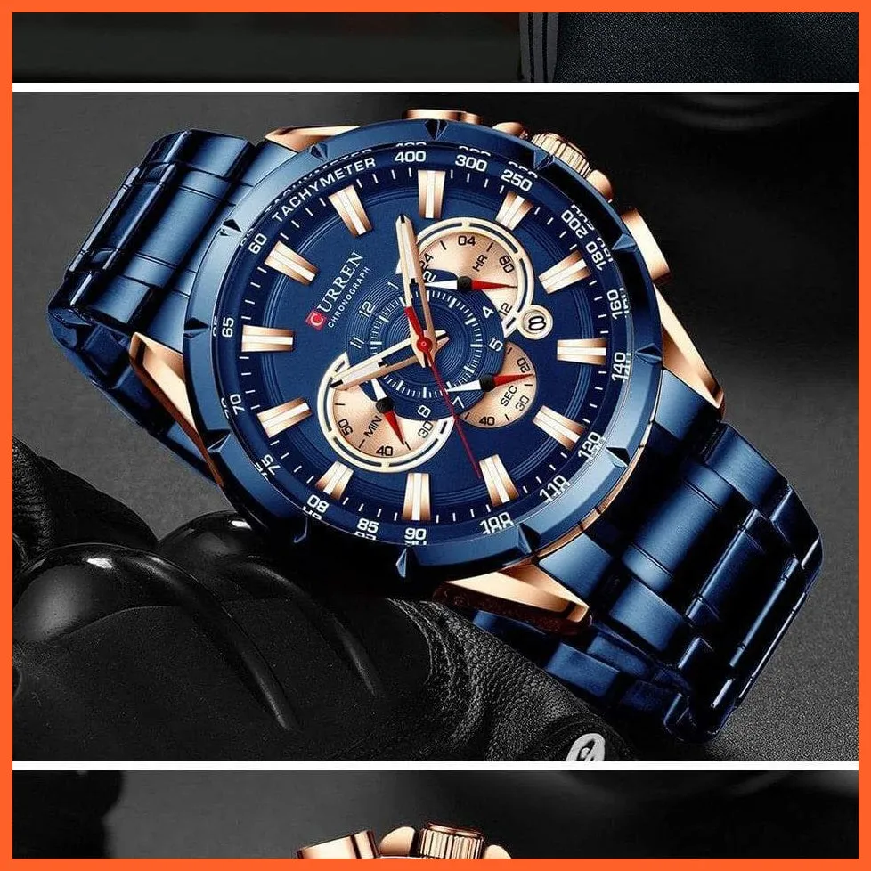 Mens Watches Top Brand Luxury Chronograph Quartz Men Watch Waterproof Sport Wrist Watch Men Stainless Steel Watch