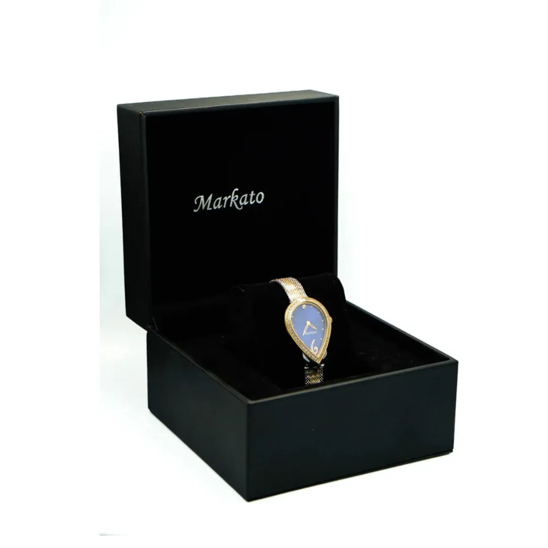 Mixed Flowers Arrangement with MARKATO Women Watch with Pear Shape with Blue Dial