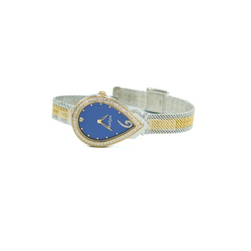 Mixed Flowers Arrangement with MARKATO Women Watch with Pear Shape with Blue Dial