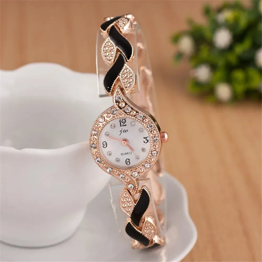 New Fashion Rhinestone Watches Women Luxury Stainless Steel Quartz Dress Wristwatches