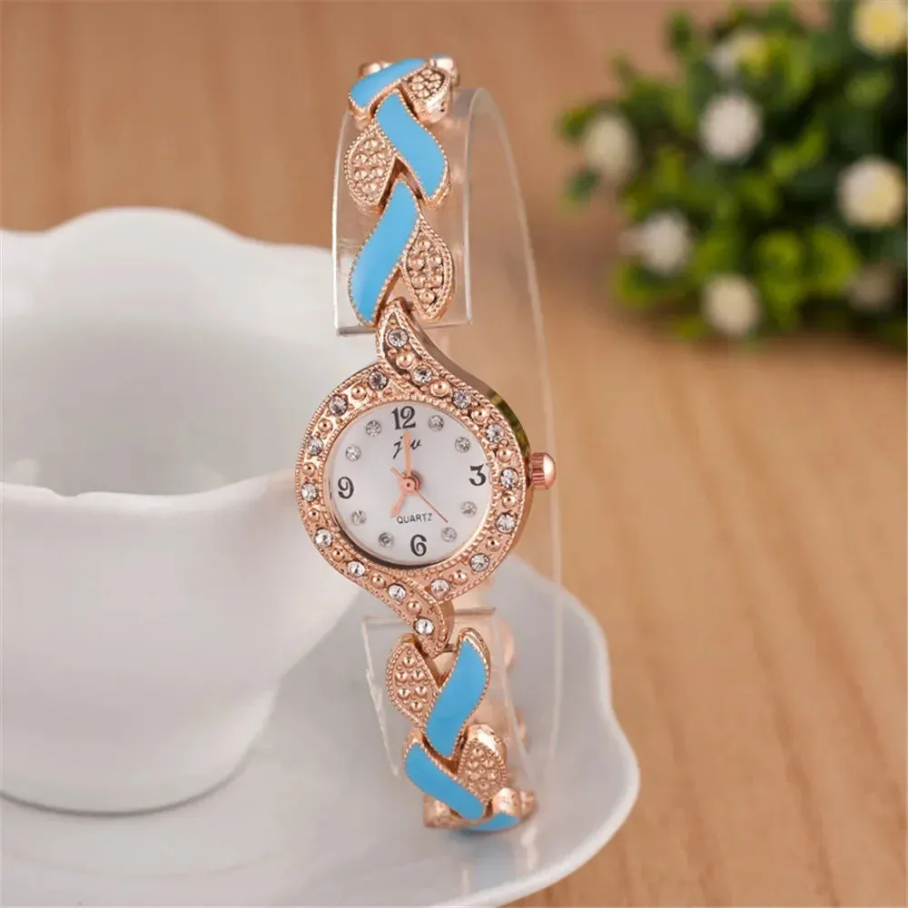 New Fashion Rhinestone Watches Women Luxury Stainless Steel Quartz Dress Wristwatches