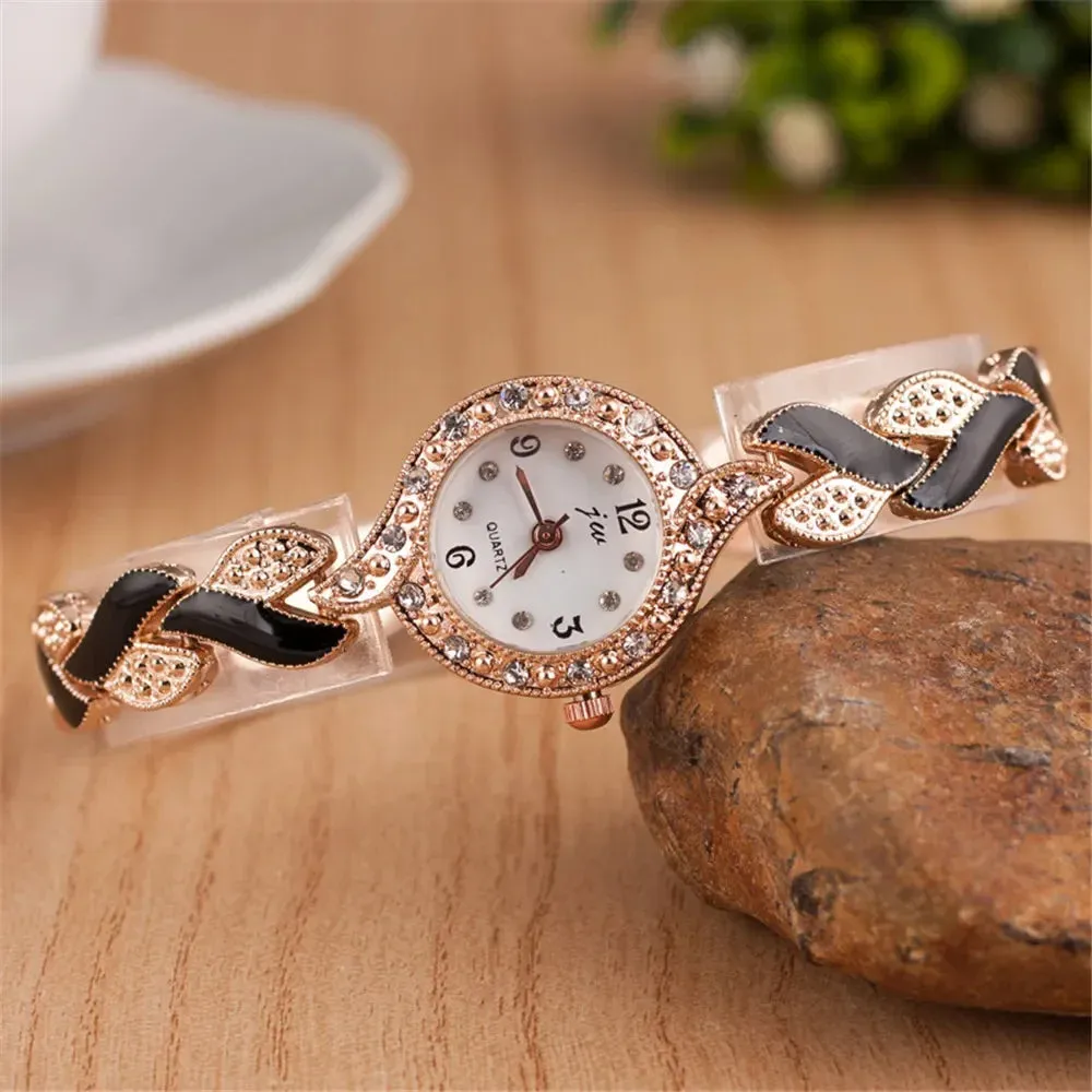 New Fashion Rhinestone Watches Women Luxury Stainless Steel Quartz Dress Wristwatches