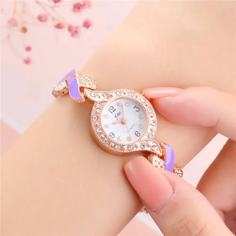 New Fashion Rhinestone Watches Women Luxury Stainless Steel Quartz Dress Wristwatches