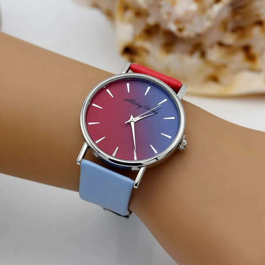 New Ladies Casual Gradient Ramp Clock Luxury Quartz Watch