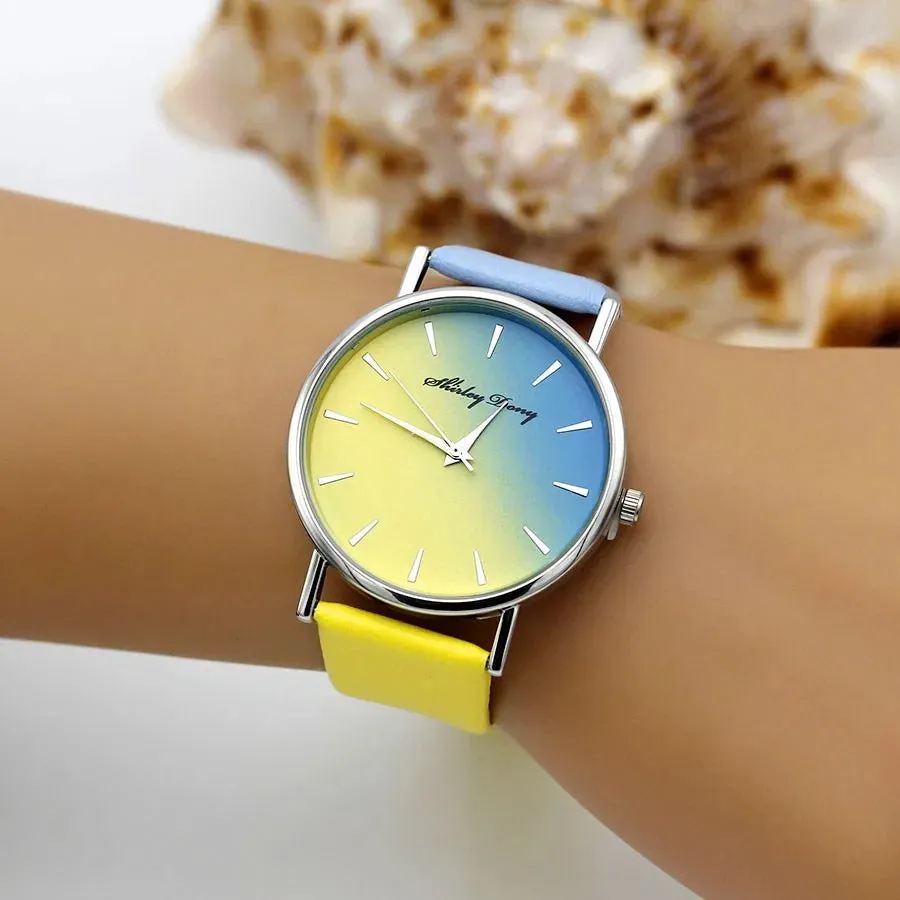 New Ladies Casual Gradient Ramp Clock Luxury Quartz Watch
