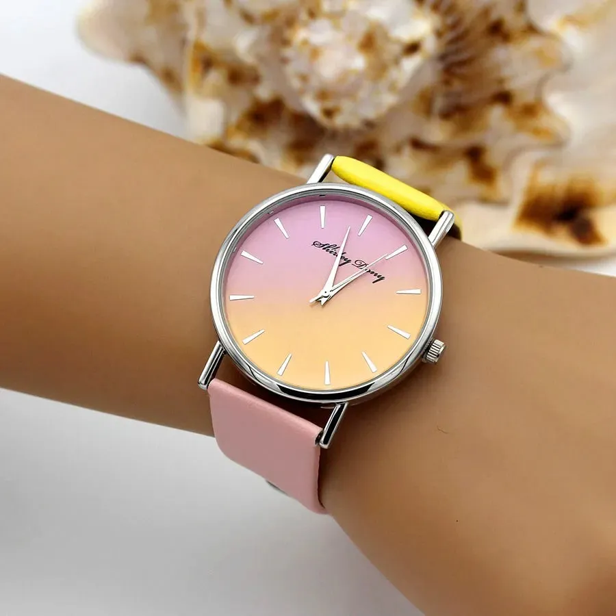 New Ladies Casual Gradient Ramp Clock Luxury Quartz Watch