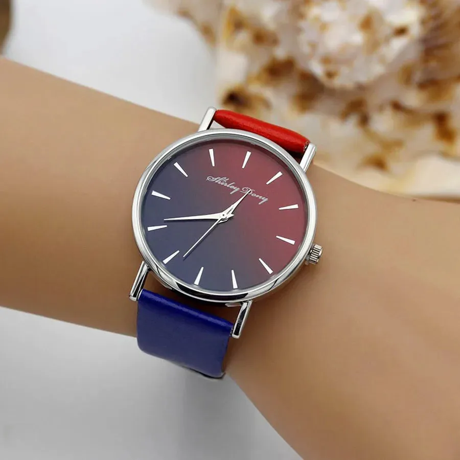 New Ladies Casual Gradient Ramp Clock Luxury Quartz Watch