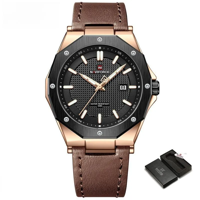 New Men Quartz Watch Leather Strap Fashion Simple Luminous Clock 30M Waterproof Wristwatches