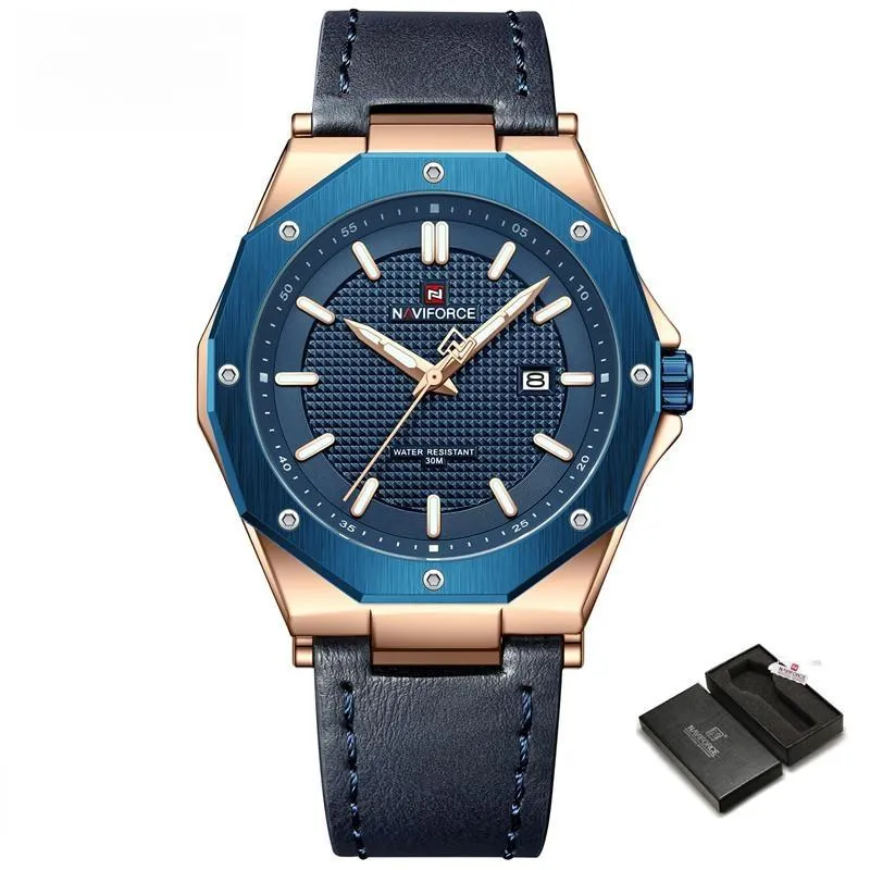 New Men Quartz Watch Leather Strap Fashion Simple Luminous Clock 30M Waterproof Wristwatches