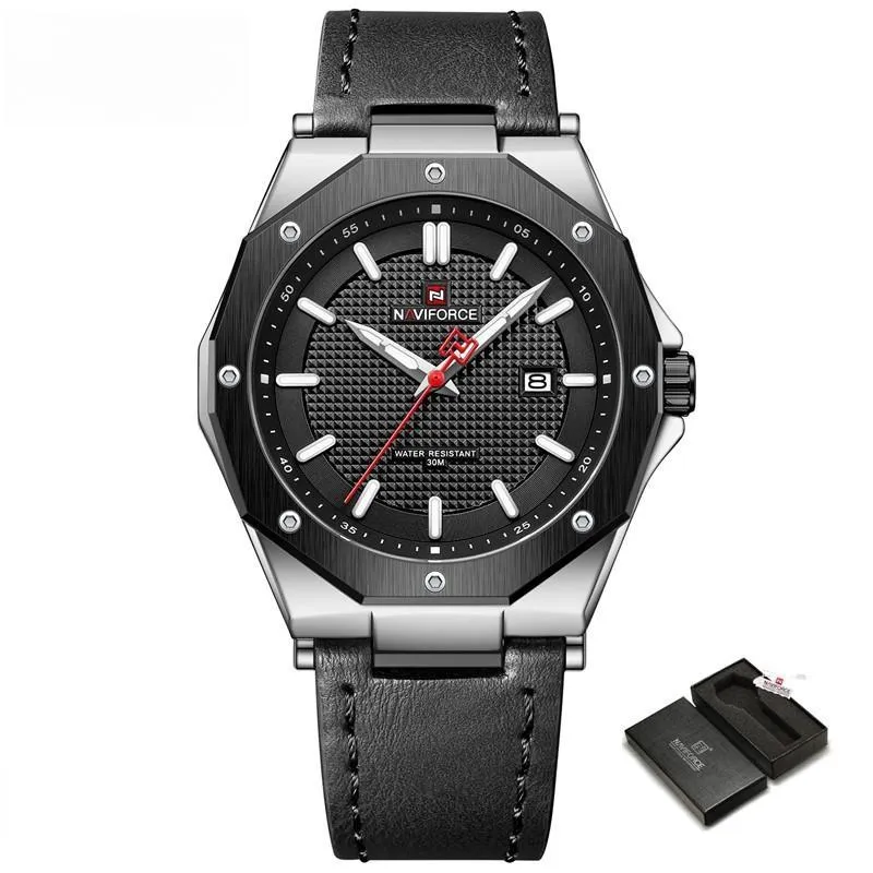 New Men Quartz Watch Leather Strap Fashion Simple Luminous Clock 30M Waterproof Wristwatches