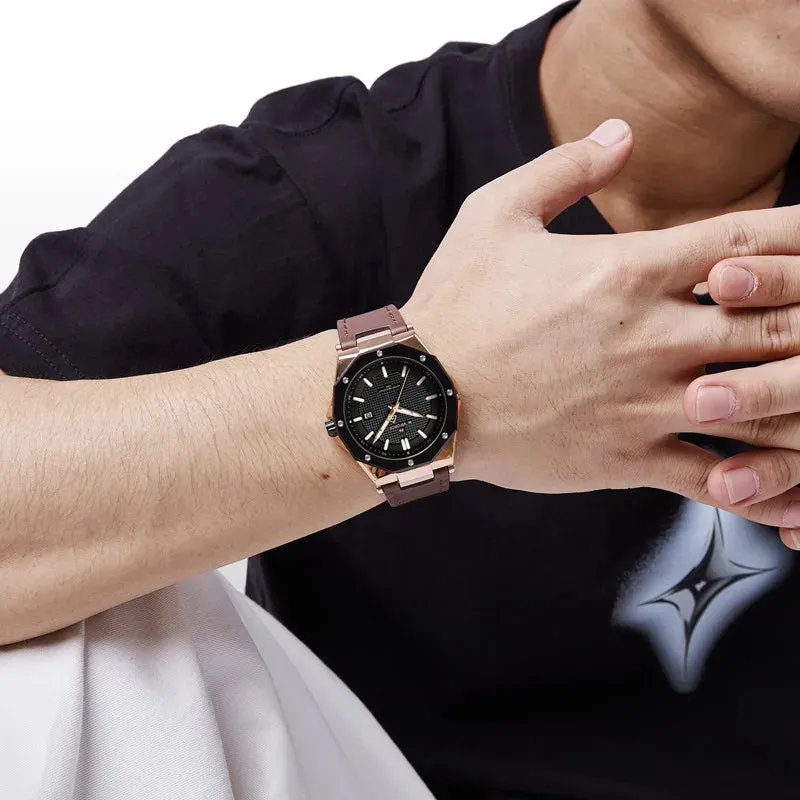 New Men Quartz Watch Leather Strap Fashion Simple Luminous Clock 30M Waterproof Wristwatches