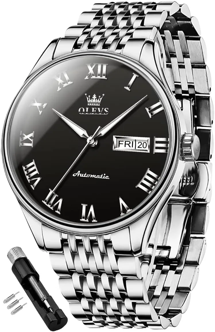 OLEVS Automatic Mens Watches Self Winding Mechanical Business Luxury Dress Wrist Watch Stainless Steel Waterproof Luminous Day Date