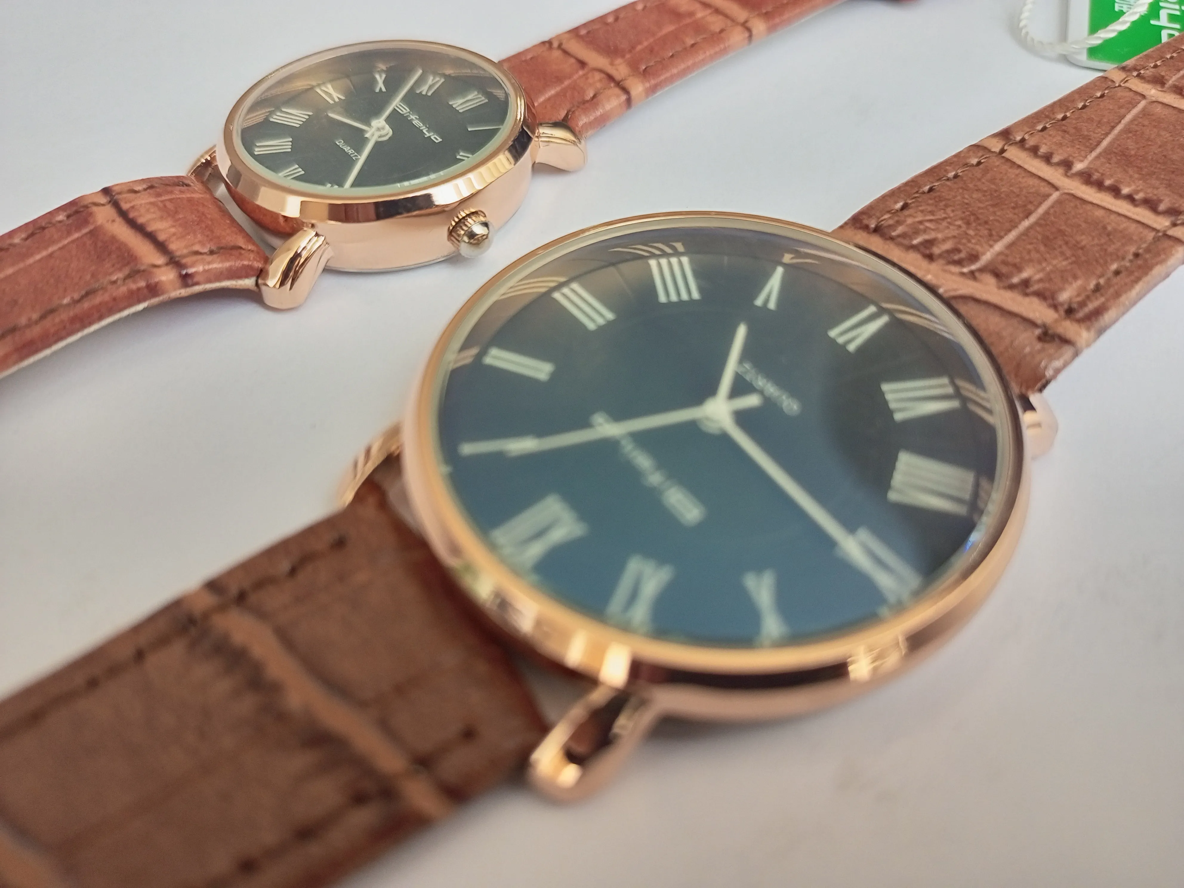 Pack of 2 - Leather Strap Watch for Unisex - Brown