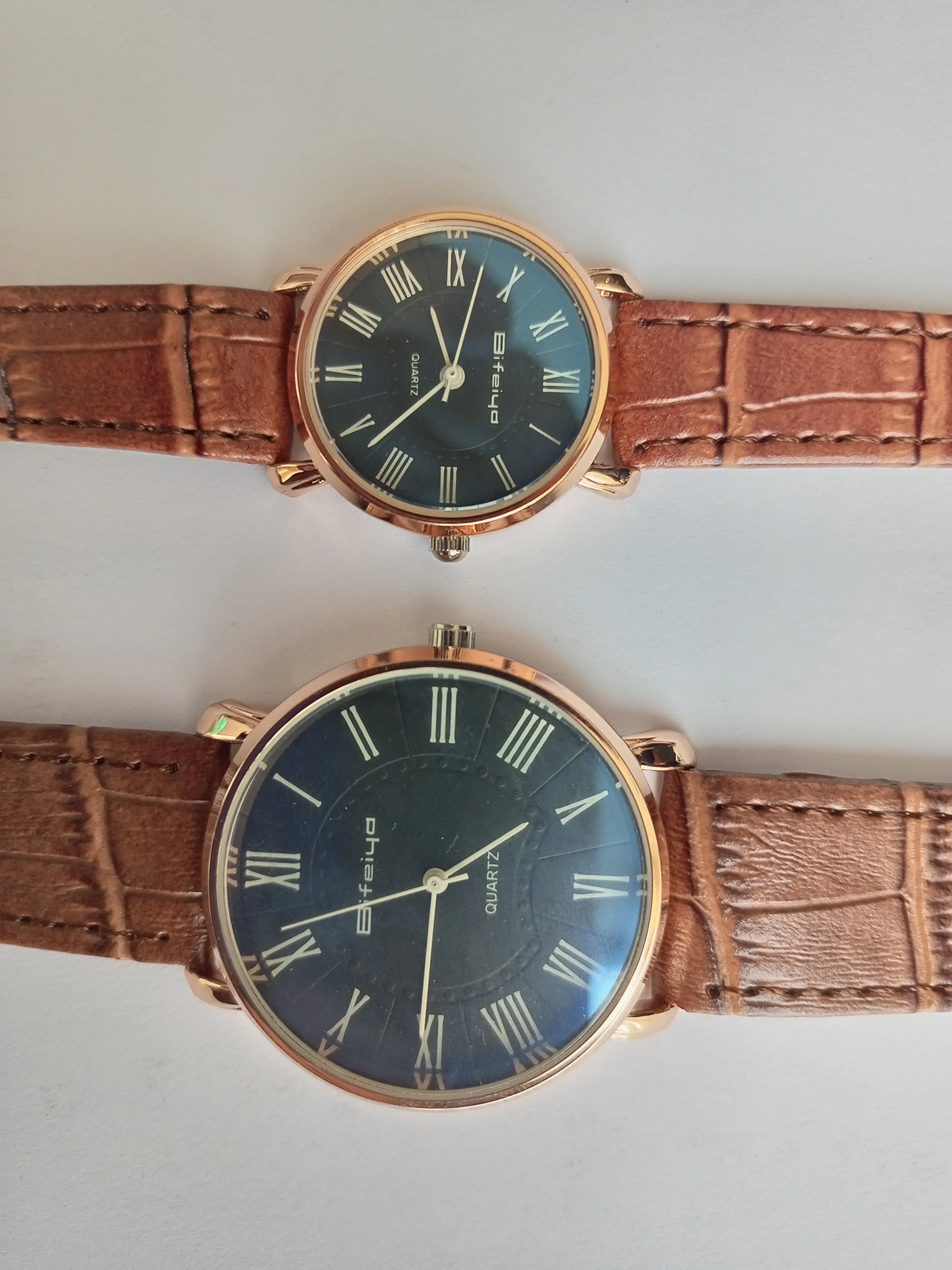 Pack of 2 - Leather Strap Watch for Unisex - Brown