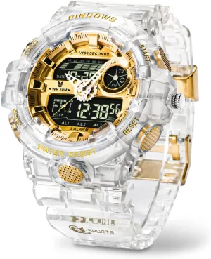 PINDOWS Watch for Men, 50M Waterproof Analog Digital Watches Watch Outdoor Sports Electronic Watch Date Multi-Function LED Alarm Stopwatch.