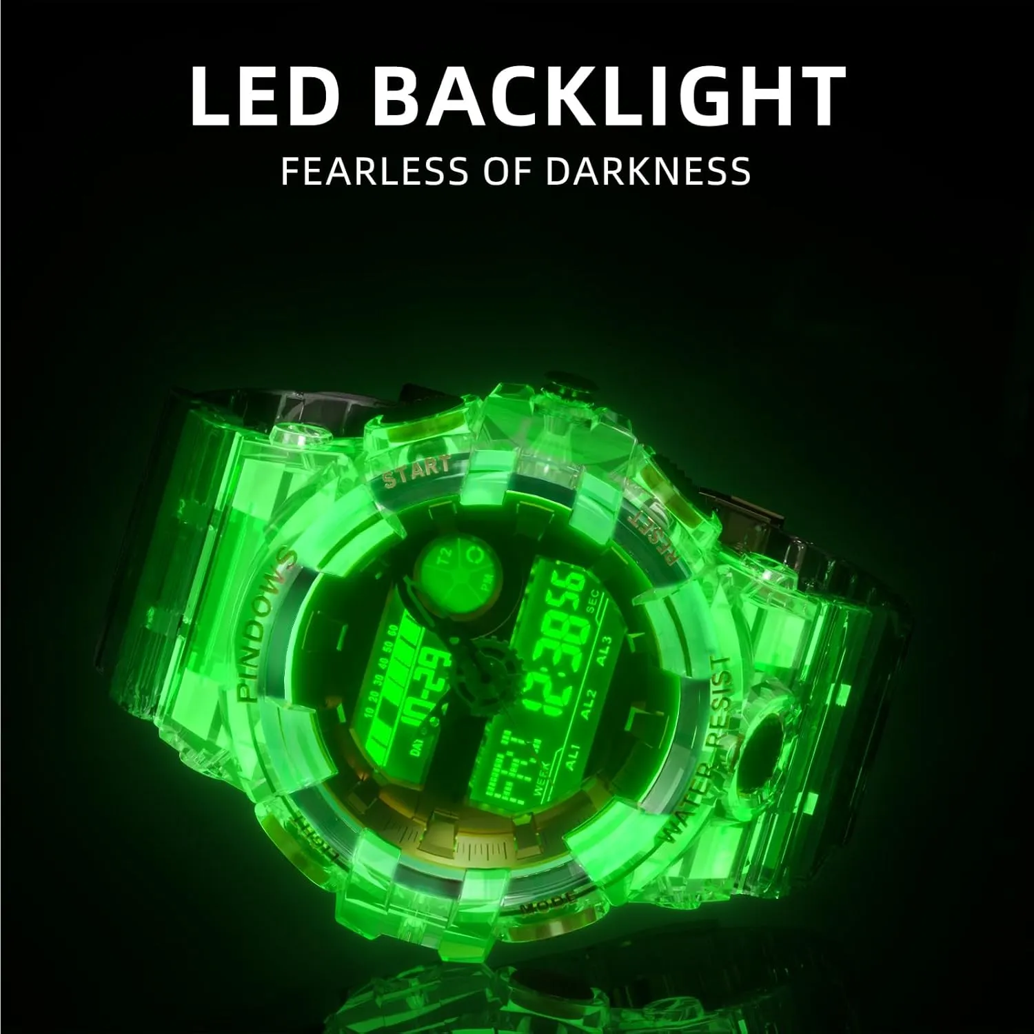 PINDOWS Watch for Men, 50M Waterproof Analog Digital Watches Watch Outdoor Sports Electronic Watch Date Multi-Function LED Alarm Stopwatch.