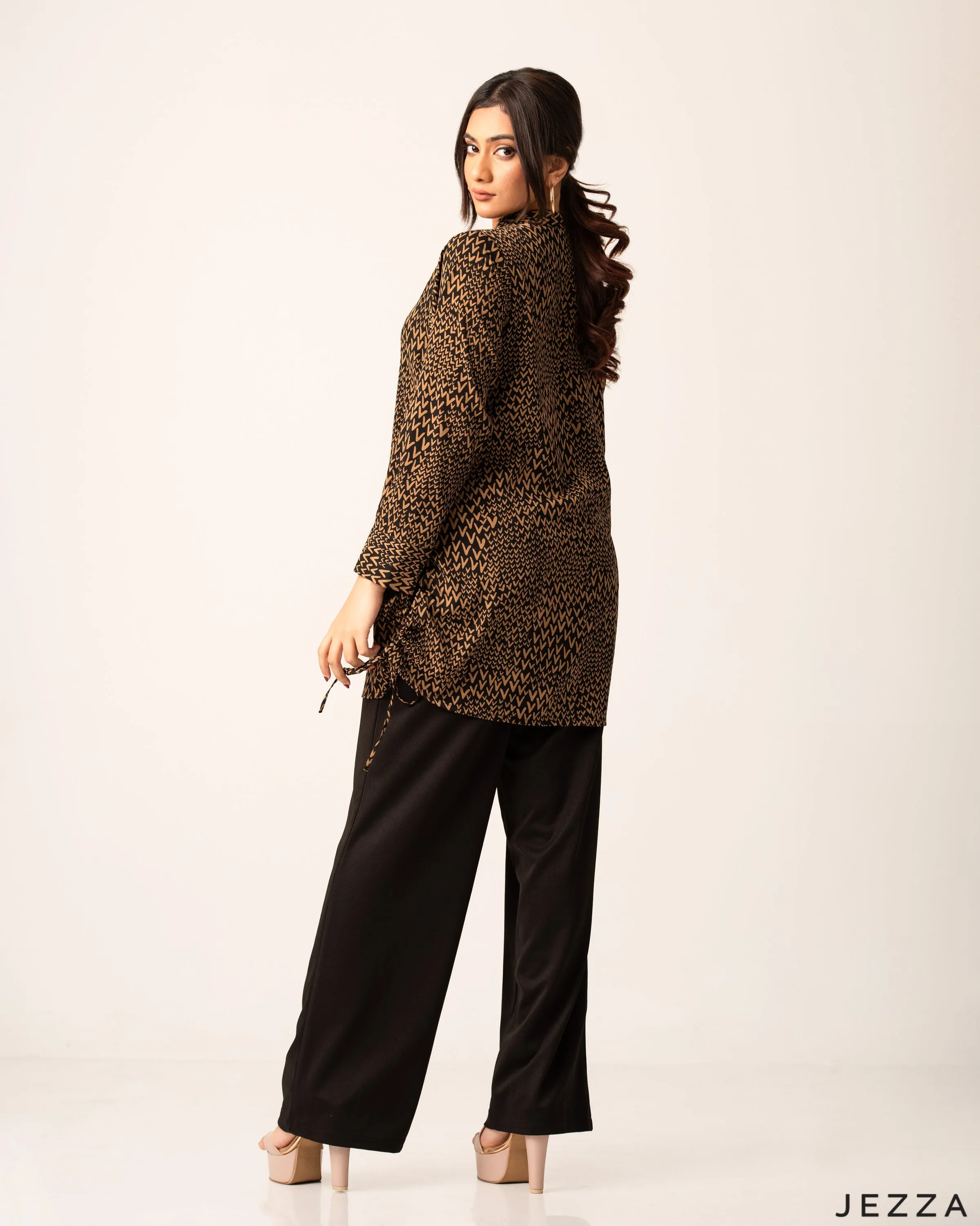 Printed Polyester Top with Ruching Detail 60082