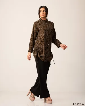Printed Polyester Top with Ruching Detail 60082