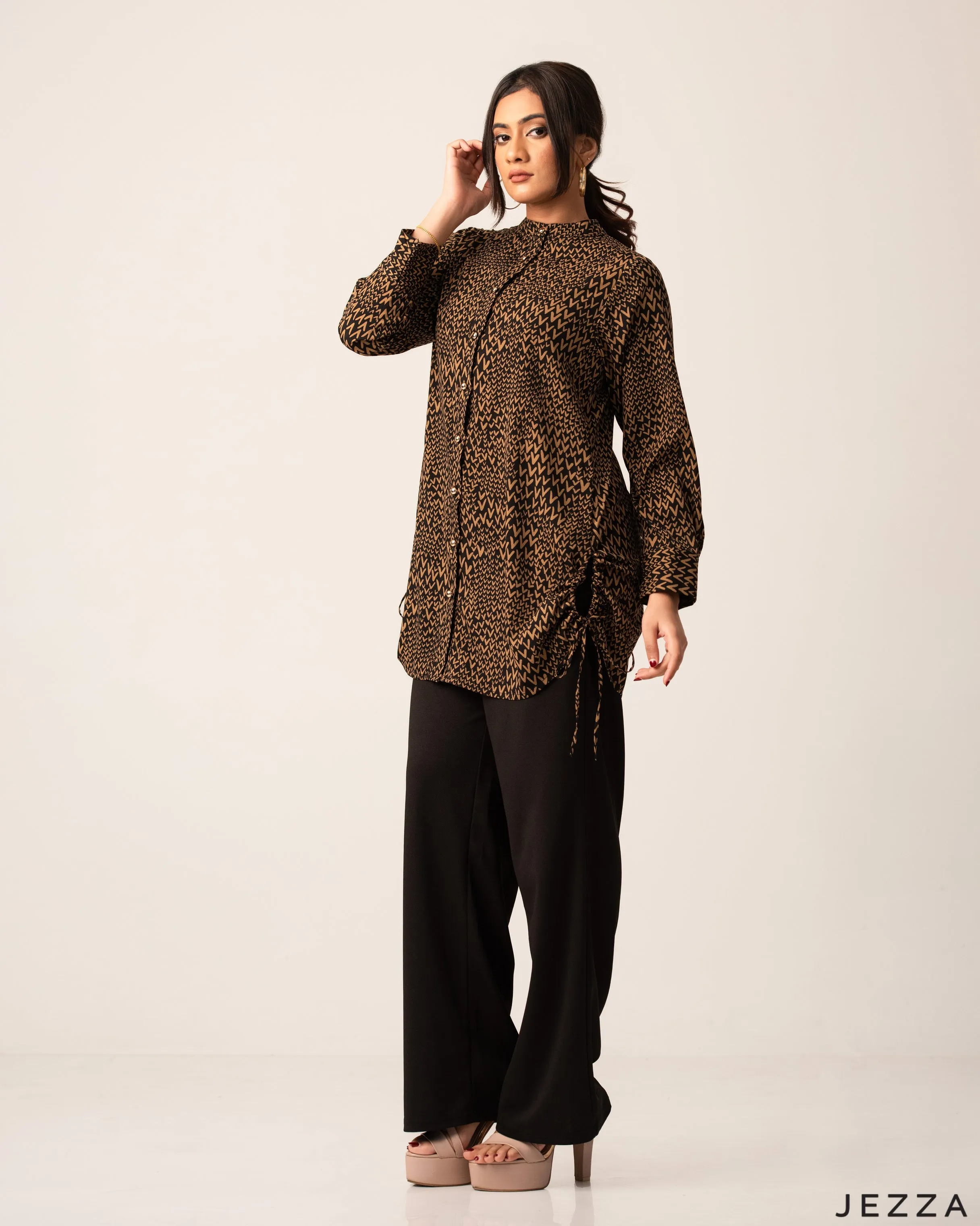 Printed Polyester Top with Ruching Detail 60082