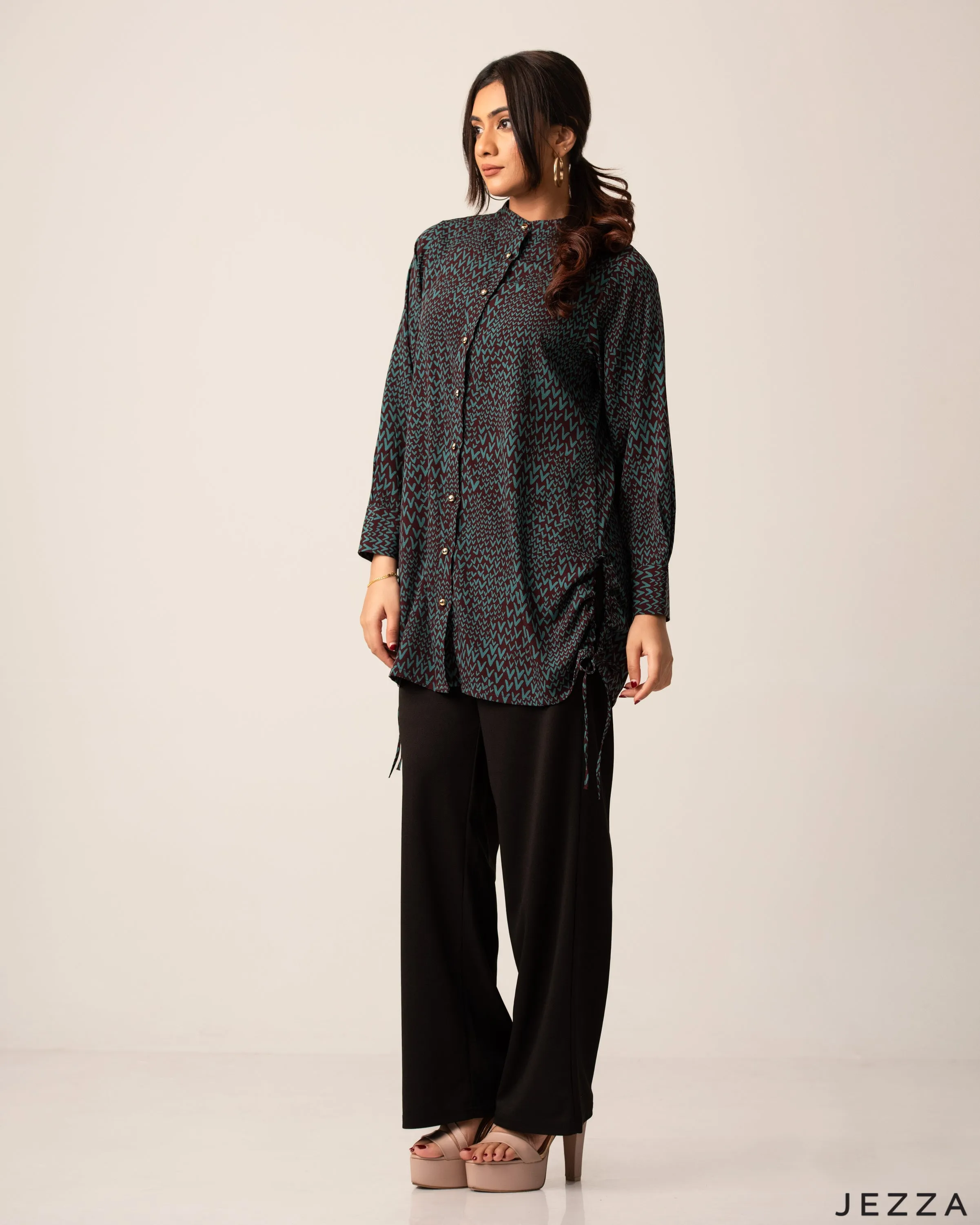 Printed Polyester Top with Ruching Detail 60083