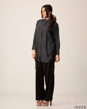 Printed Polyester Top with Ruching Detail 60083