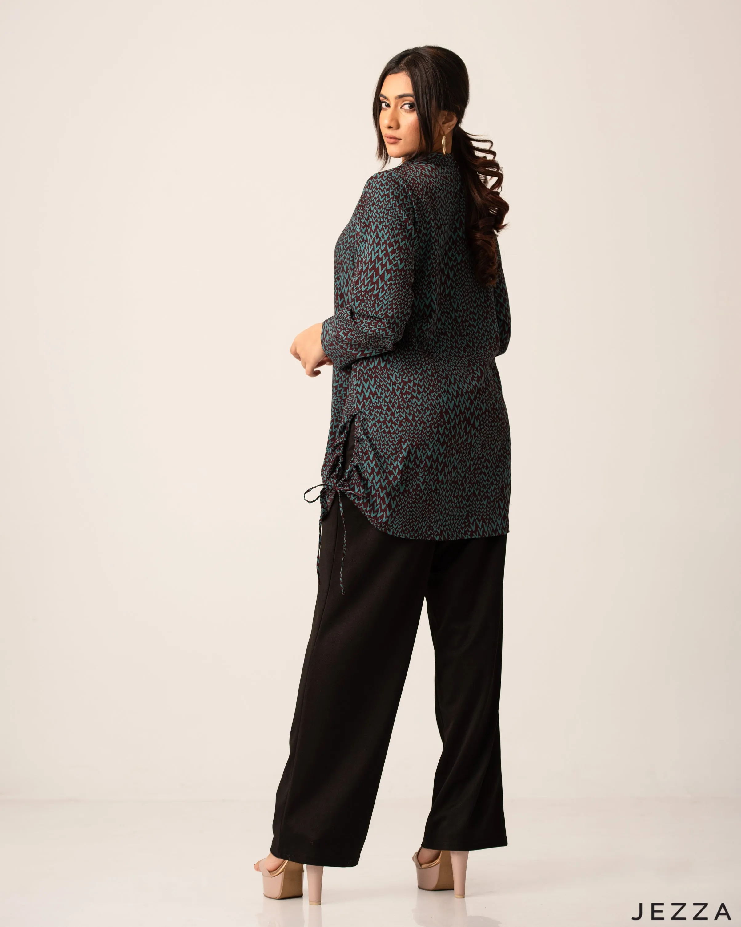 Printed Polyester Top with Ruching Detail 60083