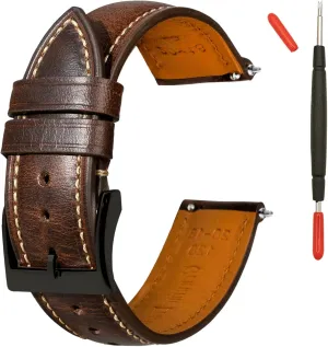Quick Release Leather Watch Bands 14mm 16mm 18mm 19mm 20mm 21mm 22mm 24mm,Vintage Oil Wax-Tanned Leather Watch Straps Men's Watch Band Replacement Watch Strap for Men Women