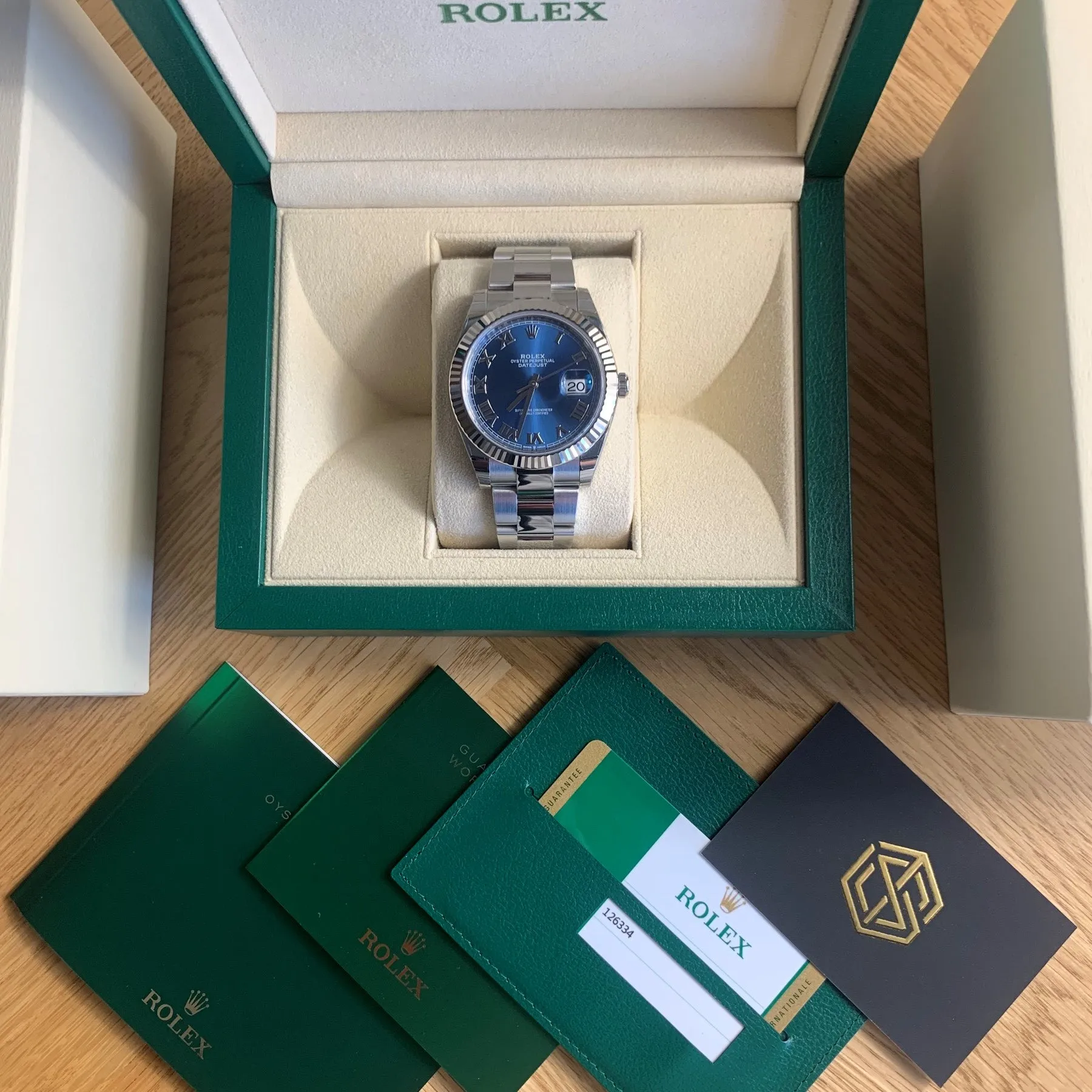 Rolex Datejust 41 126334 Blue Roman Numeral Dial Full Set Watch