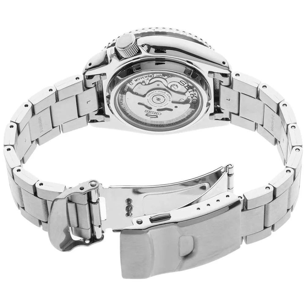 Seiko Mens Automatic 5 Sports Stainless Steel Bracelet Black Dial Watch - SRPD57