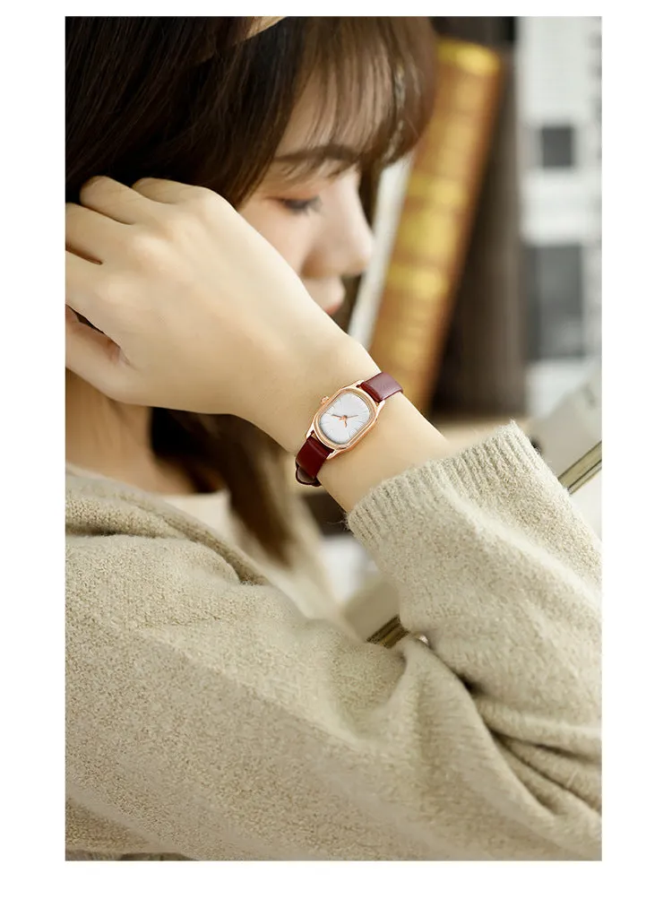 Sidiou Group Women's Fashion Black Small Watch Vintage Leather Ladies Wrist Watches Simple Oval Dial Dress Retro Female Quartz Wristwatch