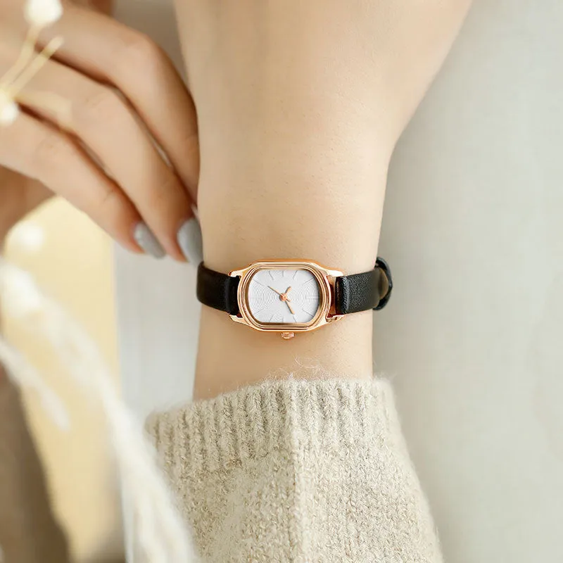 Sidiou Group Women's Fashion Black Small Watch Vintage Leather Ladies Wrist Watches Simple Oval Dial Dress Retro Female Quartz Wristwatch
