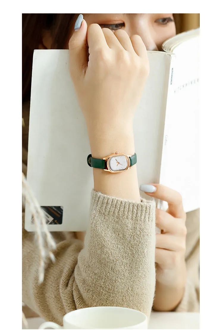 Sidiou Group Women's Fashion Black Small Watch Vintage Leather Ladies Wrist Watches Simple Oval Dial Dress Retro Female Quartz Wristwatch