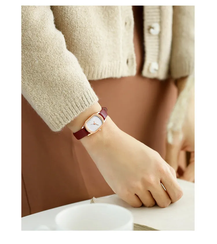 Sidiou Group Women's Fashion Black Small Watch Vintage Leather Ladies Wrist Watches Simple Oval Dial Dress Retro Female Quartz Wristwatch