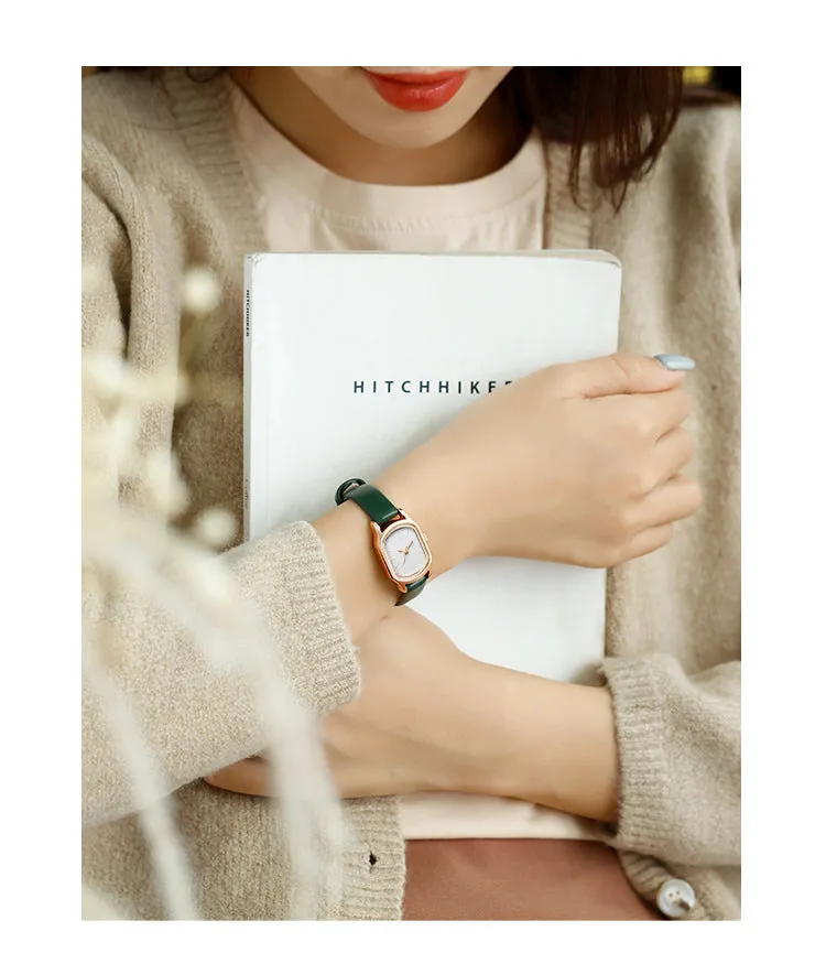 Sidiou Group Women's Fashion Black Small Watch Vintage Leather Ladies Wrist Watches Simple Oval Dial Dress Retro Female Quartz Wristwatch