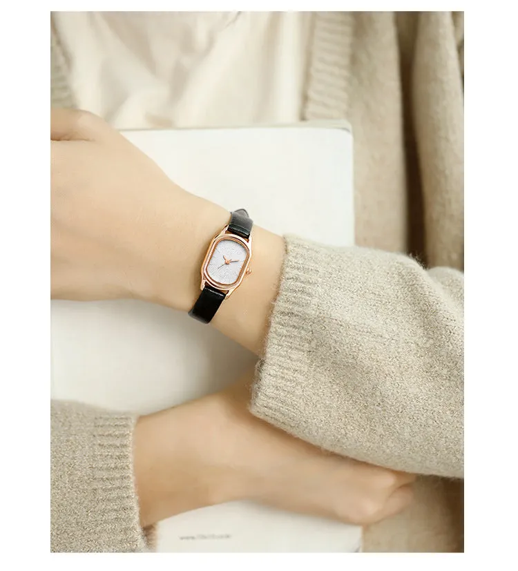 Sidiou Group Women's Fashion Black Small Watch Vintage Leather Ladies Wrist Watches Simple Oval Dial Dress Retro Female Quartz Wristwatch