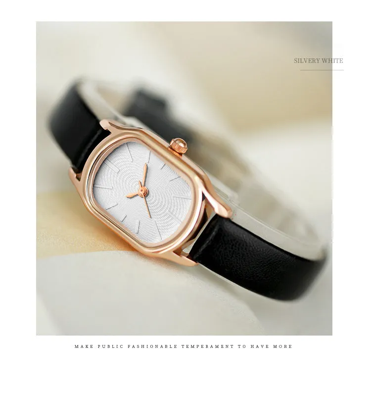 Sidiou Group Women's Fashion Black Small Watch Vintage Leather Ladies Wrist Watches Simple Oval Dial Dress Retro Female Quartz Wristwatch