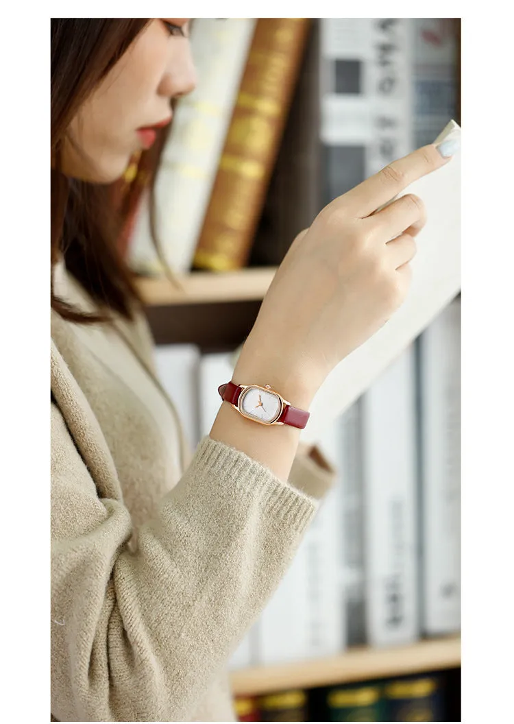 Sidiou Group Women's Fashion Black Small Watch Vintage Leather Ladies Wrist Watches Simple Oval Dial Dress Retro Female Quartz Wristwatch