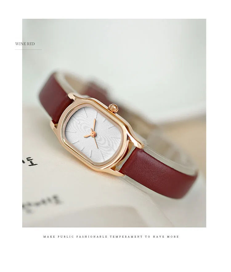 Sidiou Group Women's Fashion Black Small Watch Vintage Leather Ladies Wrist Watches Simple Oval Dial Dress Retro Female Quartz Wristwatch