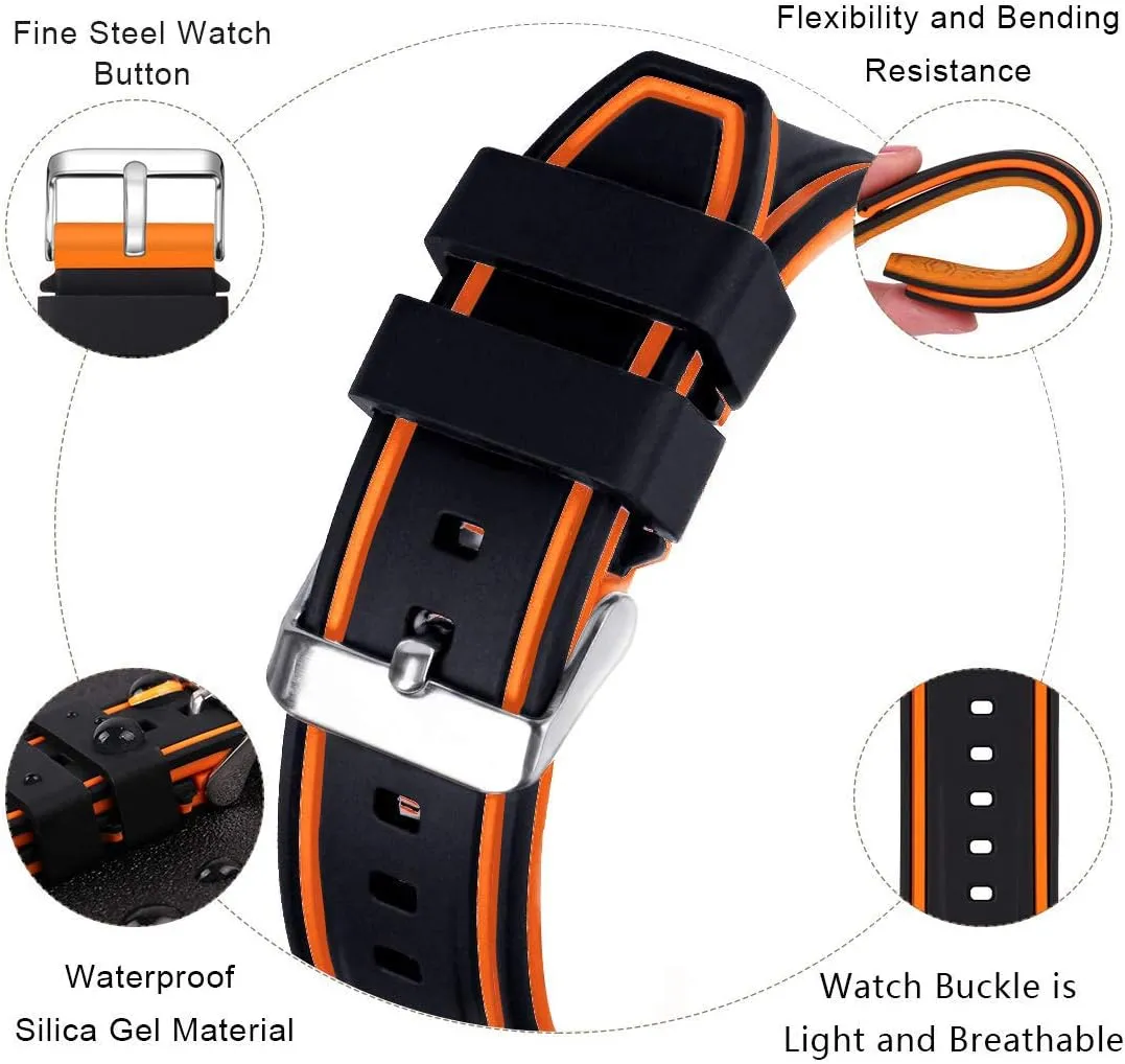 Silicone Watch Bands Divers Model Replacement Rubber Watch Strap 20mm 22mm 24mm 26mm Waterproof Line Bicolor Silver Buckle for Men and Women Sport