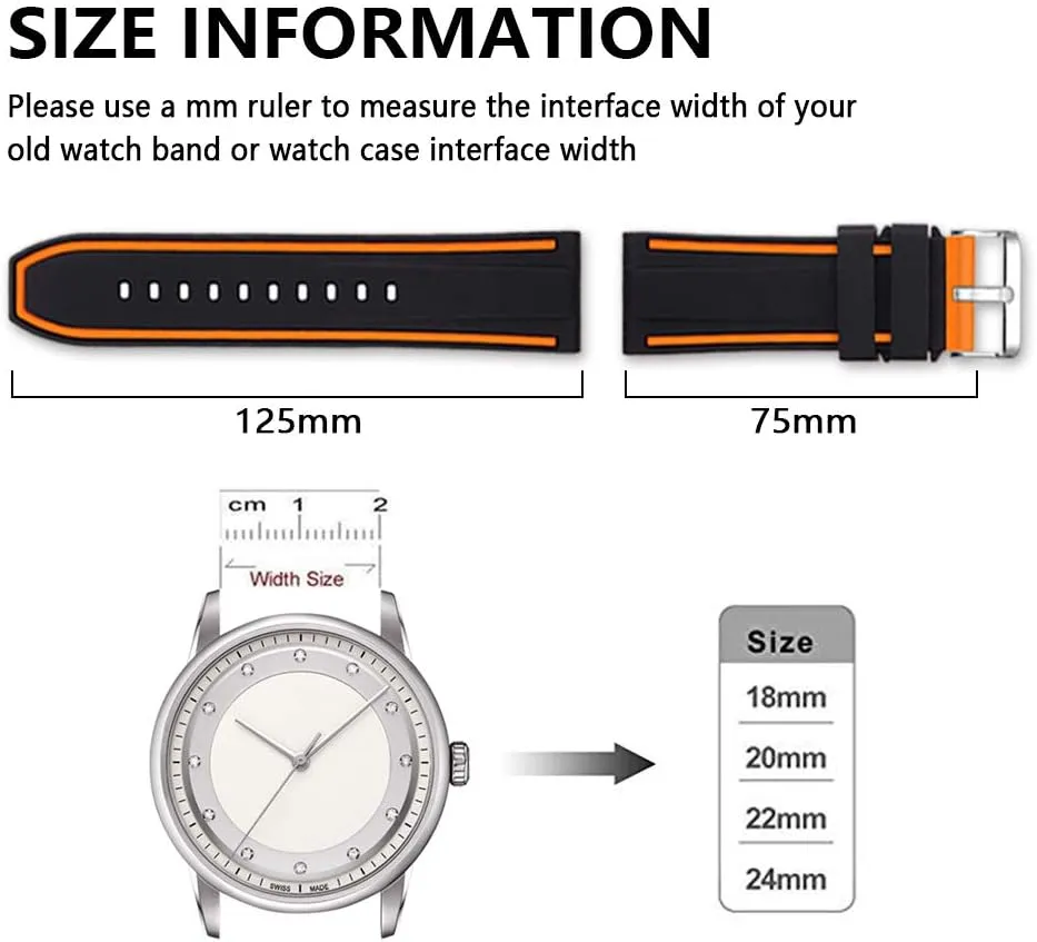 Silicone Watch Bands Divers Model Replacement Rubber Watch Strap 20mm 22mm 24mm 26mm Waterproof Line Bicolor Silver Buckle for Men and Women Sport
