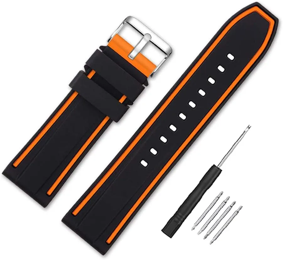 Silicone Watch Bands Divers Model Replacement Rubber Watch Strap 20mm 22mm 24mm 26mm Waterproof Line Bicolor Silver Buckle for Men and Women Sport