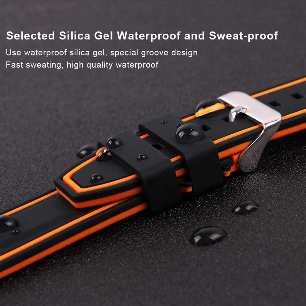 Silicone Watch Bands Divers Model Replacement Rubber Watch Strap 20mm 22mm 24mm 26mm Waterproof Line Bicolor Silver Buckle for Men and Women Sport