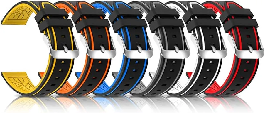 Silicone Watch Bands Divers Model Replacement Rubber Watch Strap 20mm 22mm 24mm 26mm Waterproof Line Bicolor Silver Buckle for Men and Women Sport