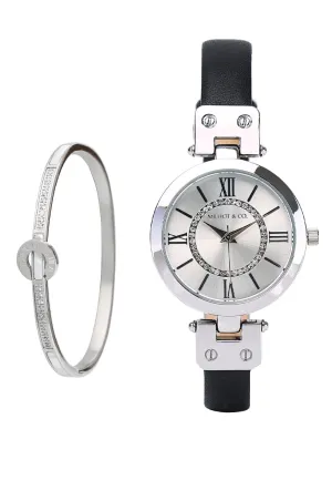 Sylvia Rose Gold Analog Watch with Bangle (Black)