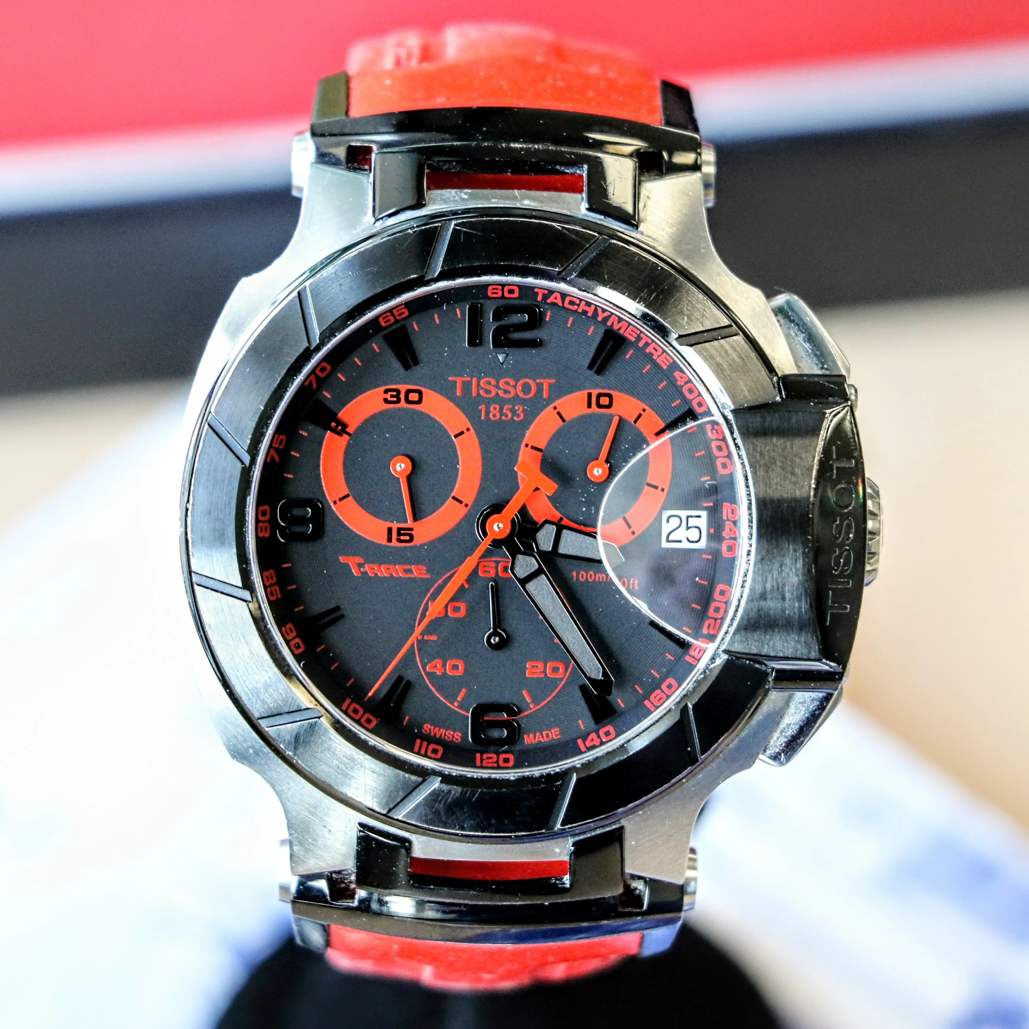 TISSOT T-RACE Chronograph Watch Quartz Date Indicator T048417 A - Original Red Silicone Strap