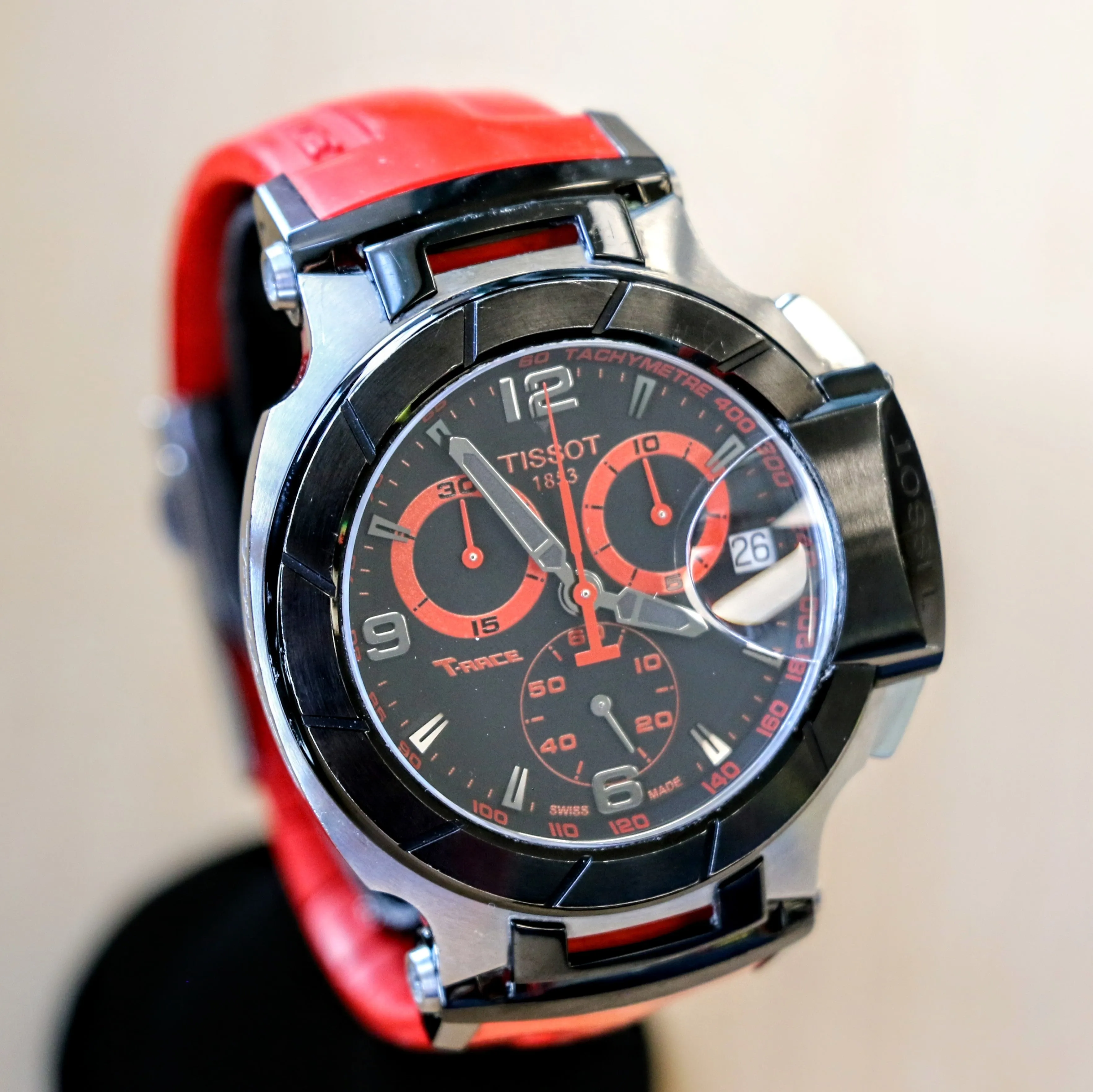 TISSOT T-RACE Chronograph Watch Quartz Date Indicator T048417 A - Original Red Silicone Strap