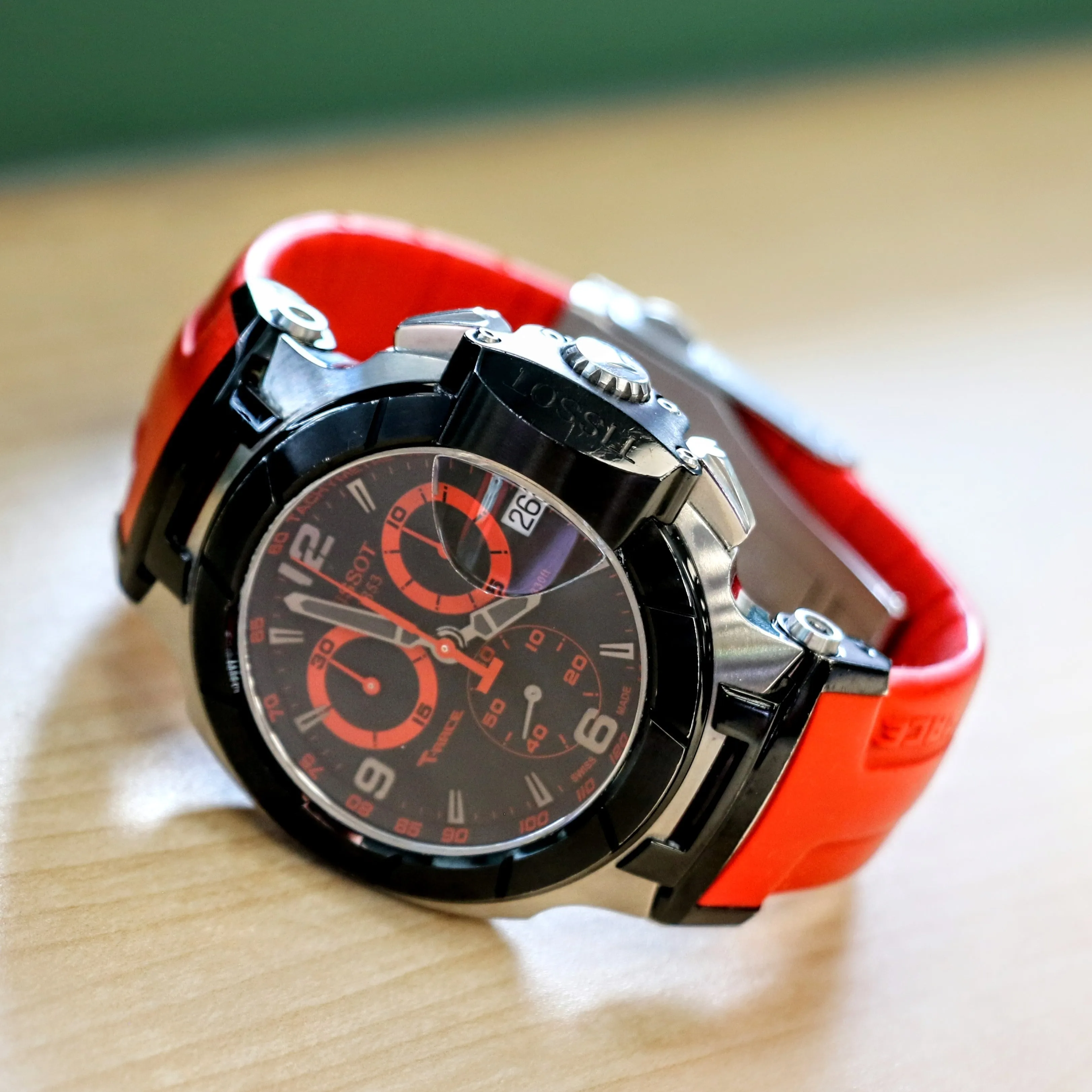 TISSOT T-RACE Chronograph Watch Quartz Date Indicator T048417 A - Original Red Silicone Strap