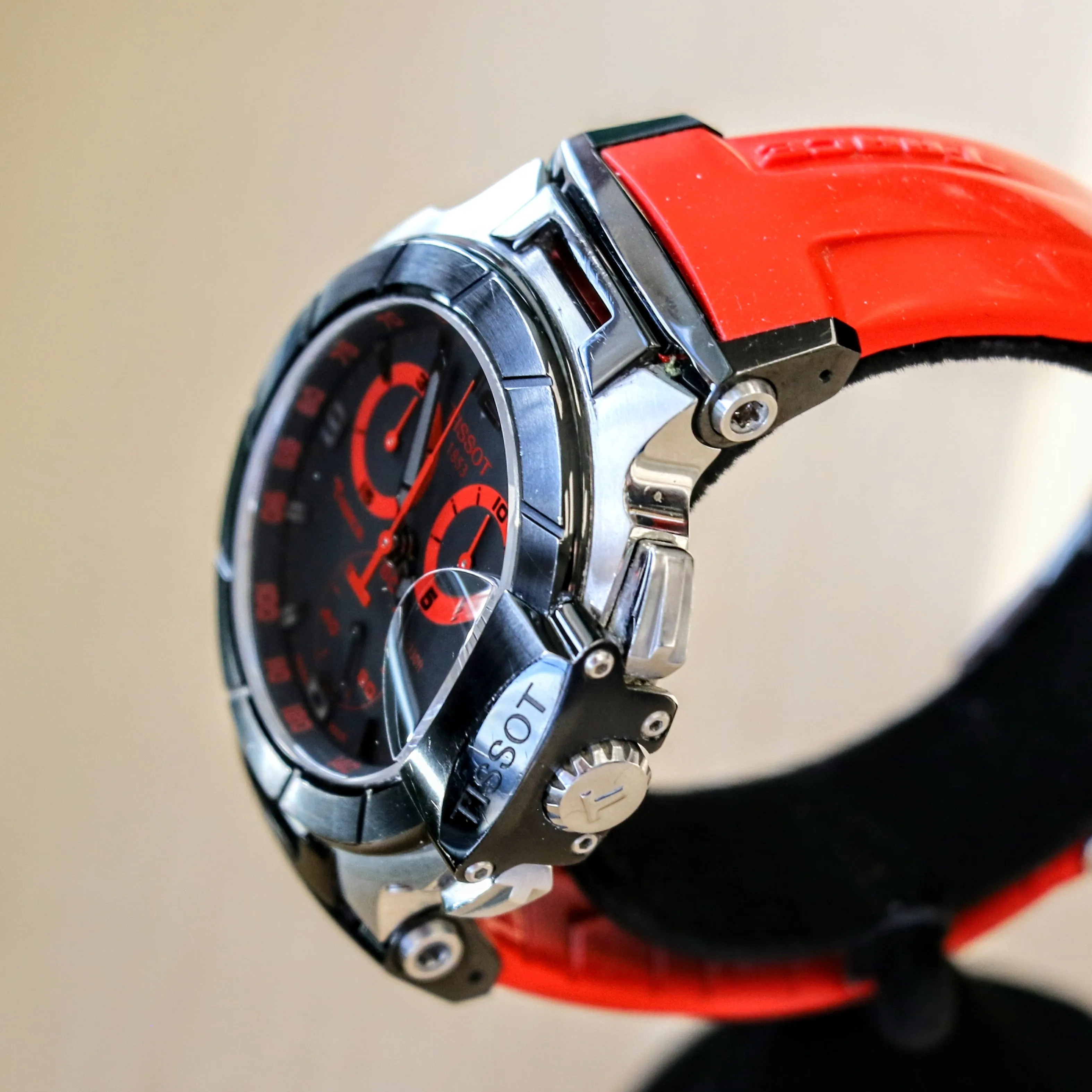 TISSOT T-RACE Chronograph Watch Quartz Date Indicator T048417 A - Original Red Silicone Strap