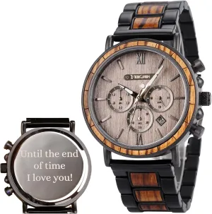Vikingenes  Wooden Watches for Men, Engraved Wood Watch, Personalized Men's Gift, Viking Watches, Natural Wood Wristwatch, Luxury Wooden Chronograph, Custom Engraved Watch, Unique Gift for Men