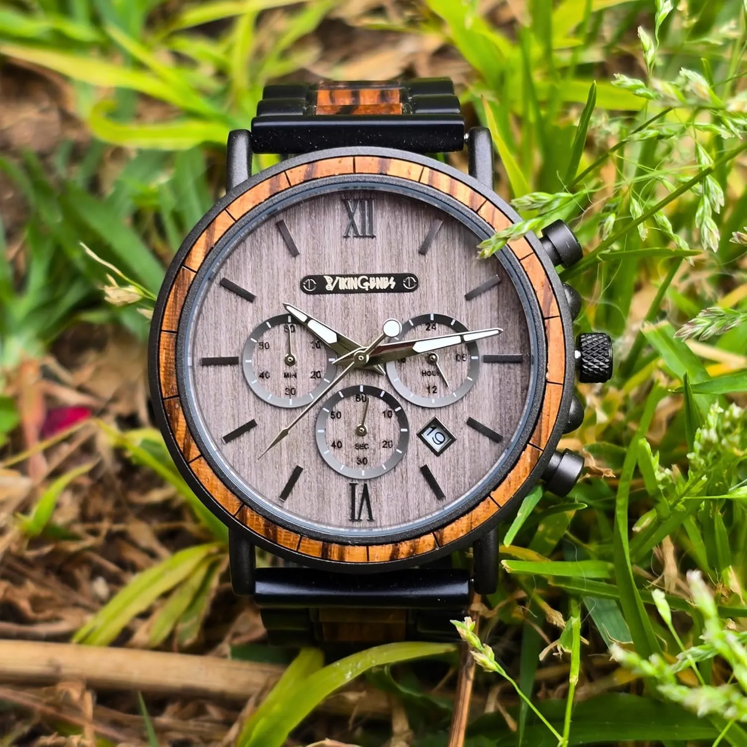 Vikingenes  Wooden Watches for Men, Engraved Wood Watch, Personalized Men's Gift, Viking Watches, Natural Wood Wristwatch, Luxury Wooden Chronograph, Custom Engraved Watch, Unique Gift for Men